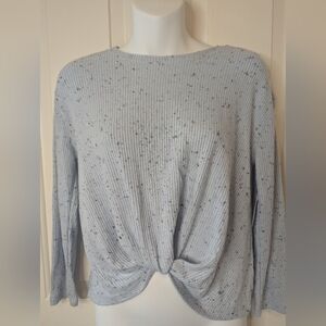 Old Navy Rib Knit Light Blue Long Sleeve Top With Twist Front Girls Size L 10/12